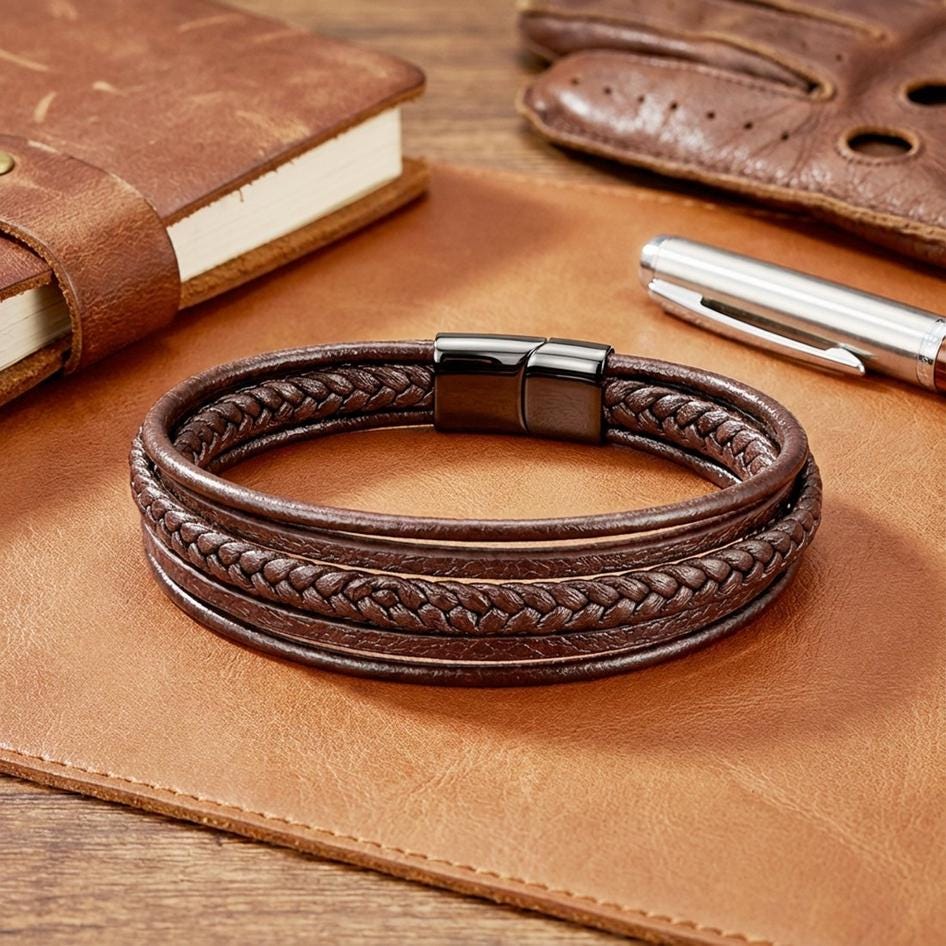 Snake-Stitch Leather Bracelet — image 2