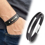 Men’s Black Leather Bracelet – Silver Accent — image 4
