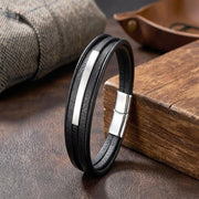 Men’s Black Leather Bracelet – Silver Accent — image 3