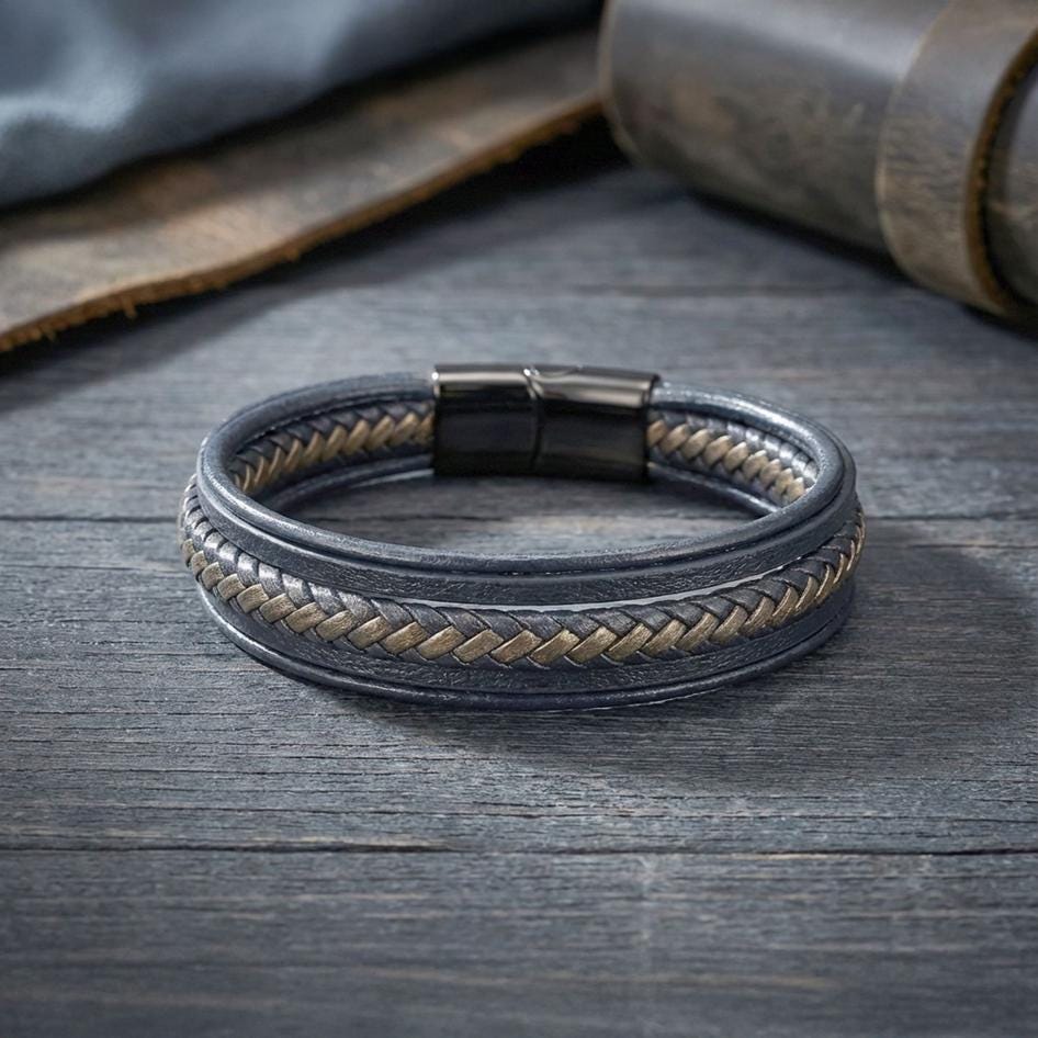 Black, Brown & Gold Leather Bracelet — image 4