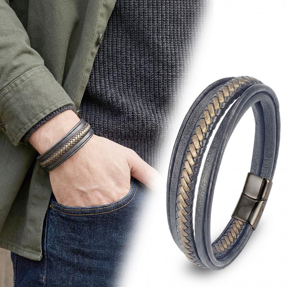 Black, Brown & Gold Leather Bracelet — image 6