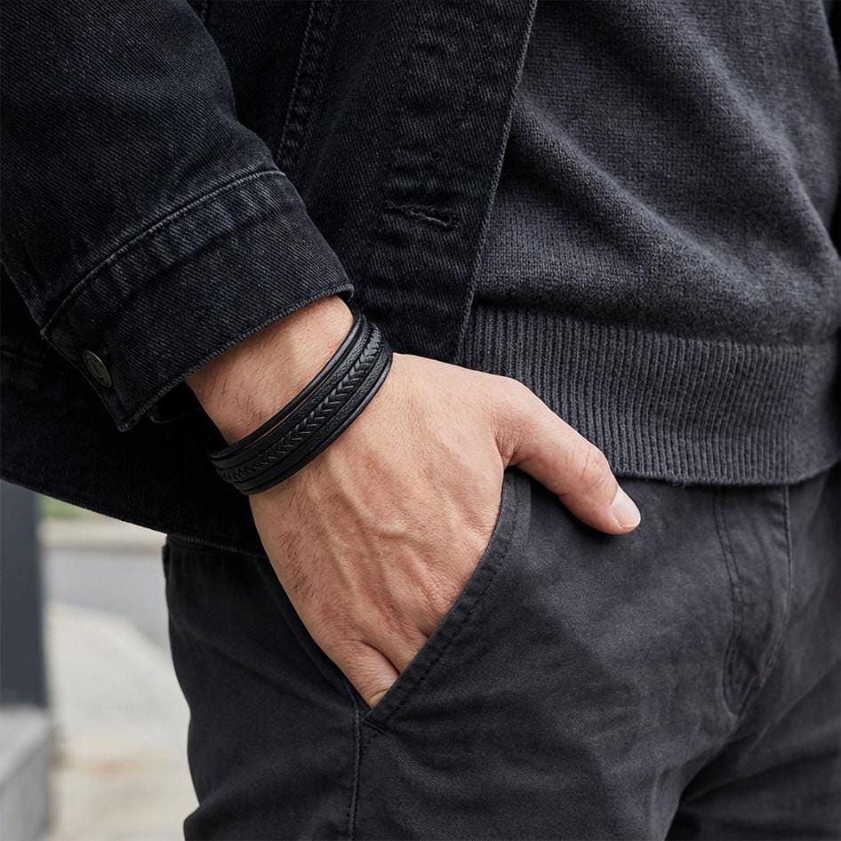 Minimalist Black Leather Bracelet — image 5