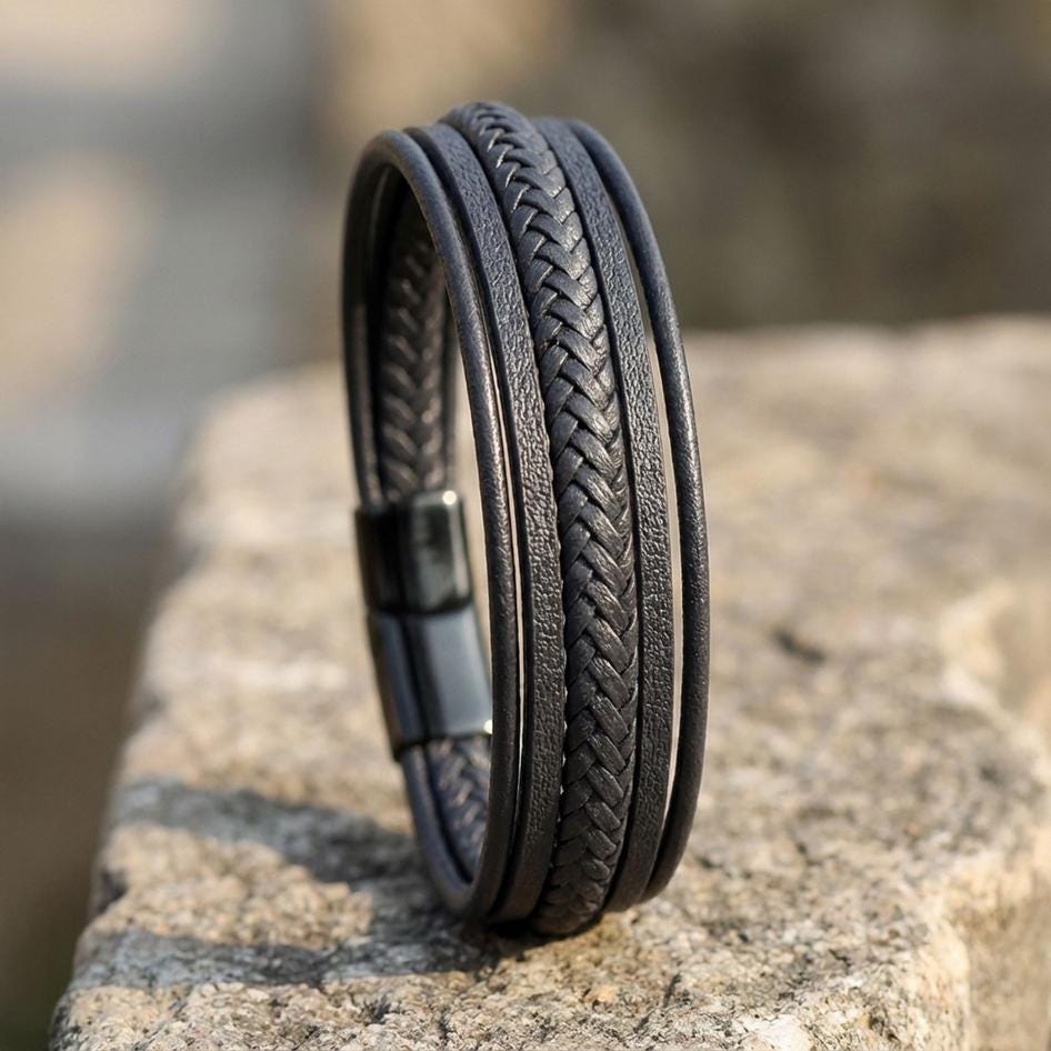 Minimalist Black Leather Bracelet — image 4