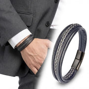 Black Leather Bracelet – White Stitching — image 3