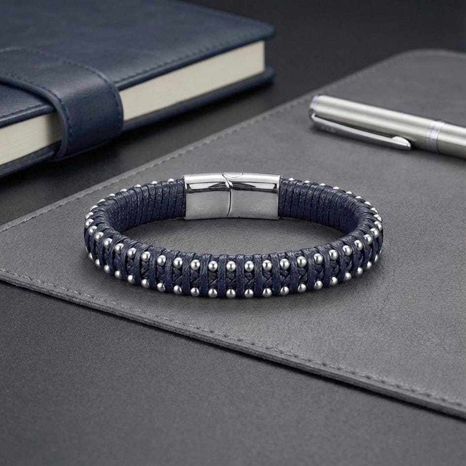 Leather Bracelet with Silver Disc Accents — image 4