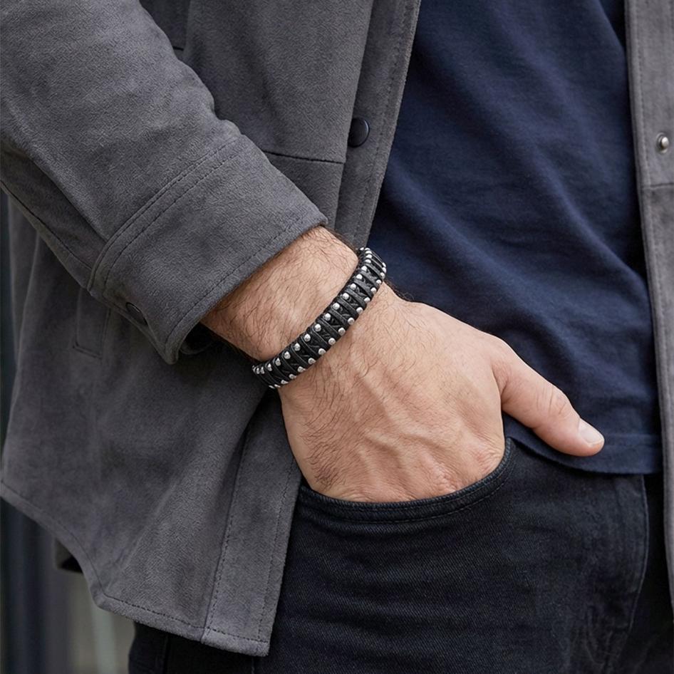 Leather Bracelet with Silver Disc Accents — image 7
