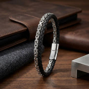 Byzantine Leather Bracelet – Silver Stitching — image 4