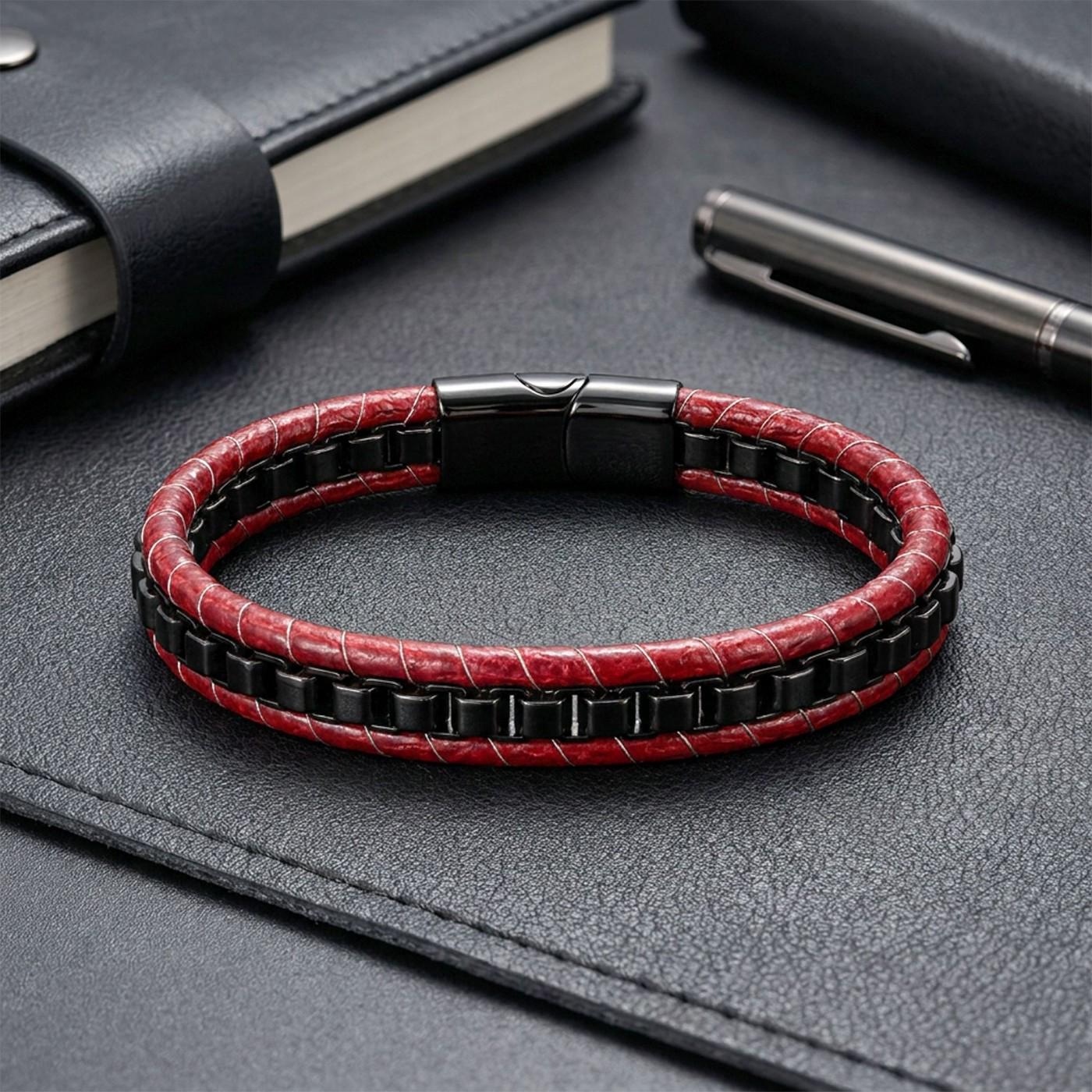 Hematite Red Leather Bracelet — image 4