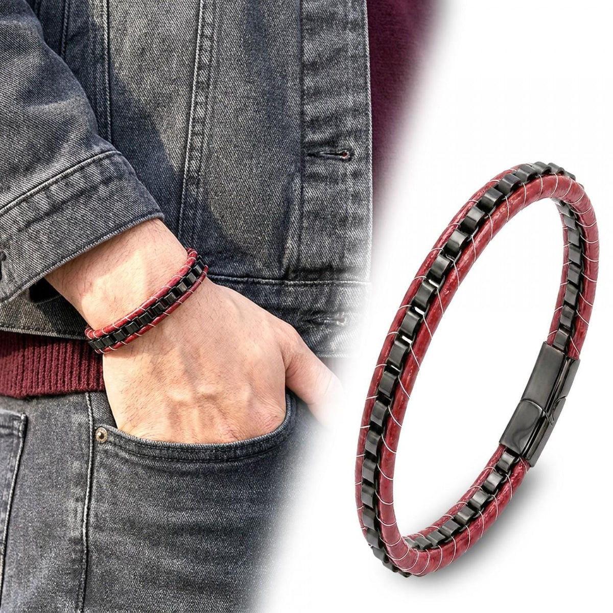 Hematite Red Leather Bracelet — image 2