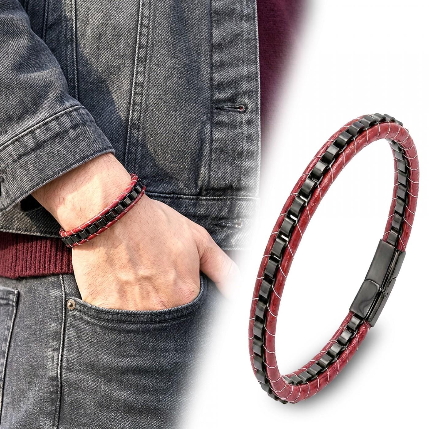 Hematite Red Leather Bracelet — image 2