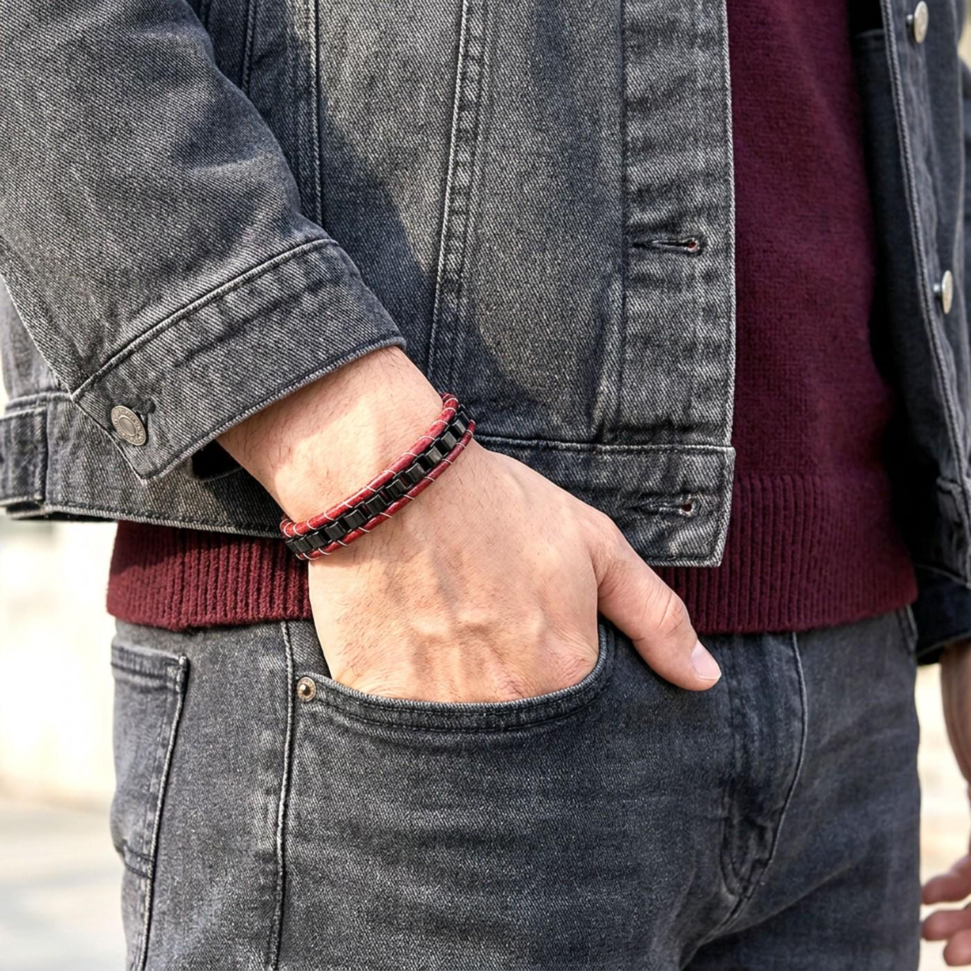 Hematite Red Leather Bracelet — image 3