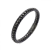 Hematite Black Leather Bracelet – Silver Stitching — image 5
