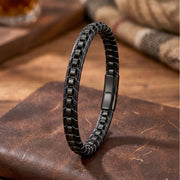 Hematite Black Leather Bracelet – Silver Stitching — image 4