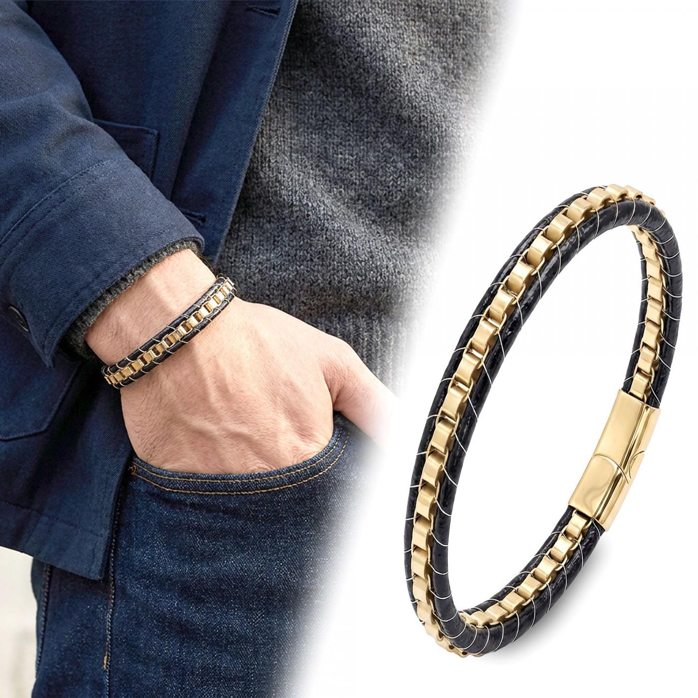 Hematite Gold Leather Bracelet — image 2