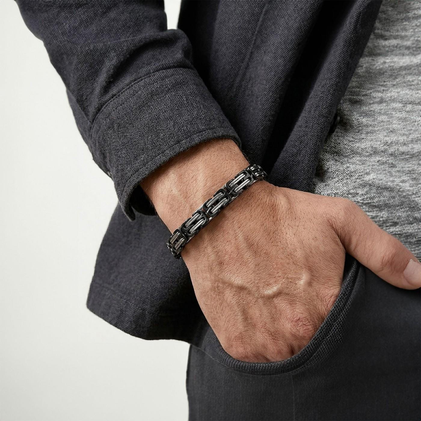 Black & Silver Byzantine Chain Bracelet — image 4