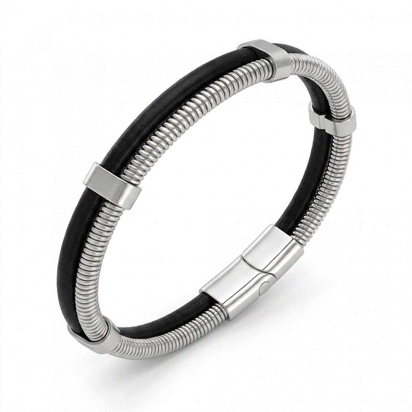 Spiral Silver & Black Leather Bracelet — image 5