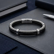Spiral Silver & Black Leather Bracelet — image 4