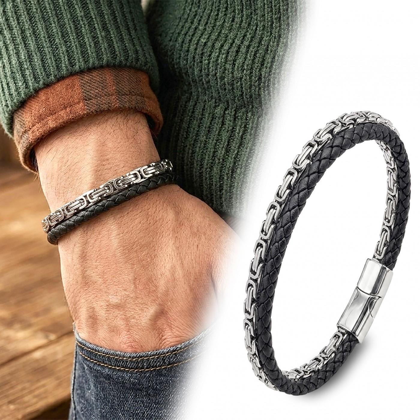 Byzantine Leather Bracelet – Silver Stitching — image 2