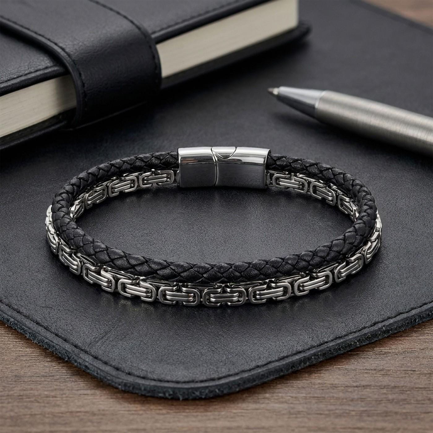 Byzantine Leather Bracelet – Silver Stitching — image 1