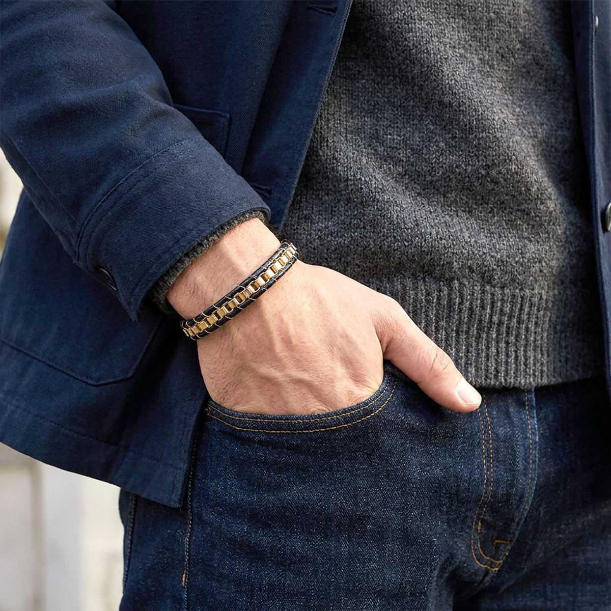 Hematite Gold Leather Bracelet — image 3