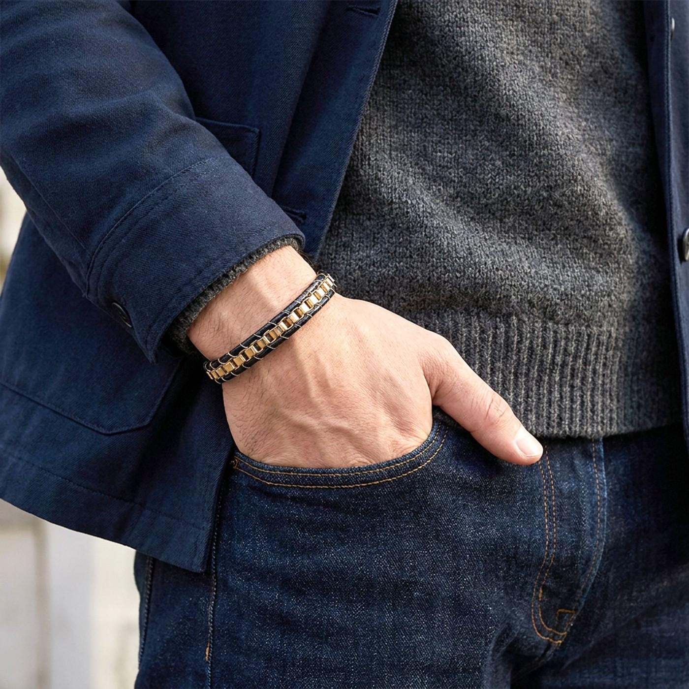 Hematite Gold Leather Bracelet — image 3