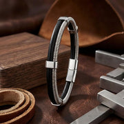 Spiral Silver & Black Leather Bracelet — image 1