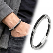 Spiral Silver & Black Leather Bracelet — image 2