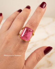 Pink Emerald-Cut Crystal Gold Ring — image 5