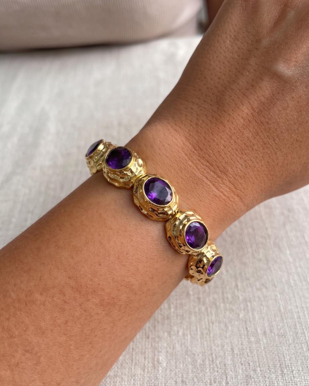 Purple Stone Gold Statement Cuff — image 6