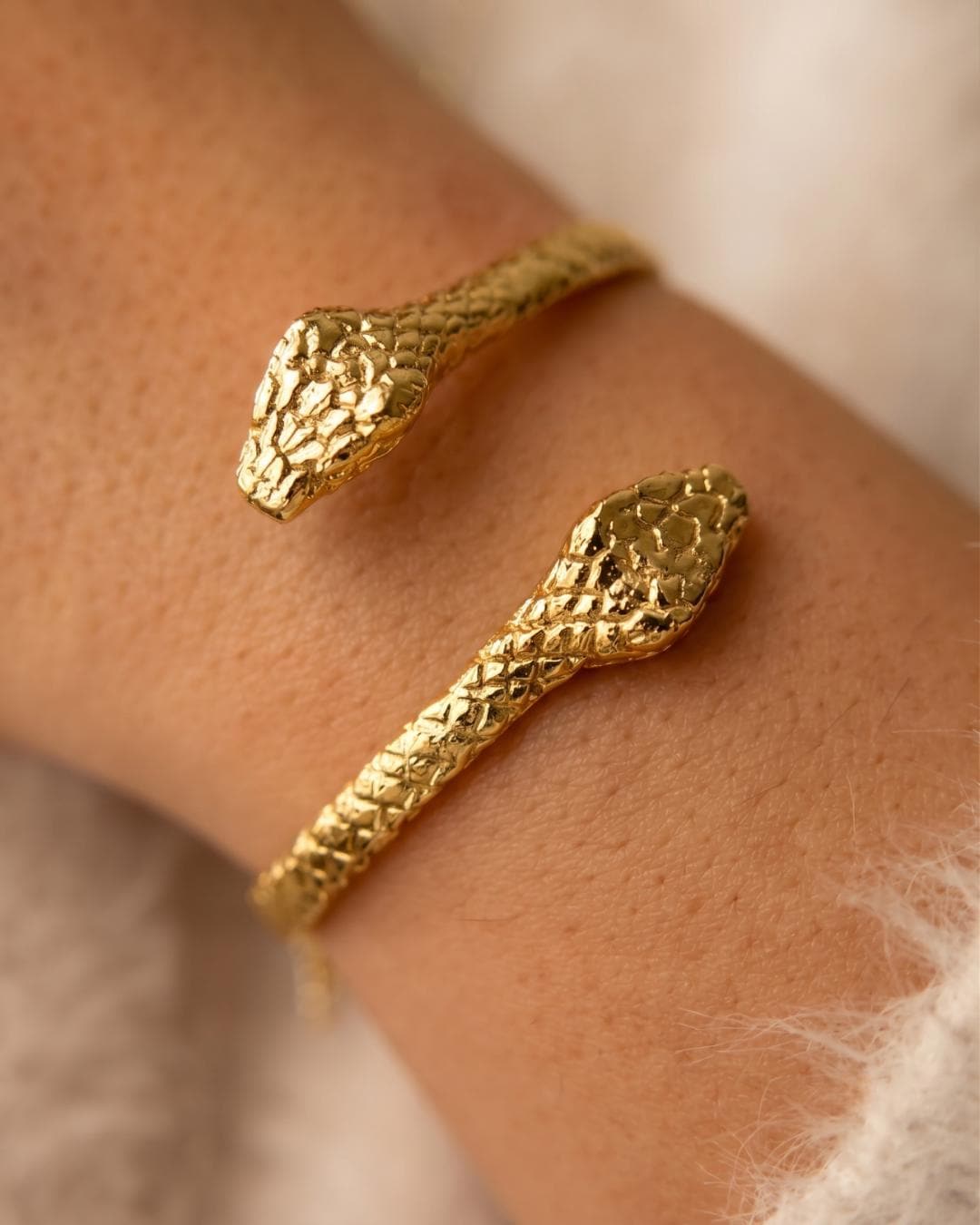 Engraved Snake Gold Cuff Bracelet — image 3