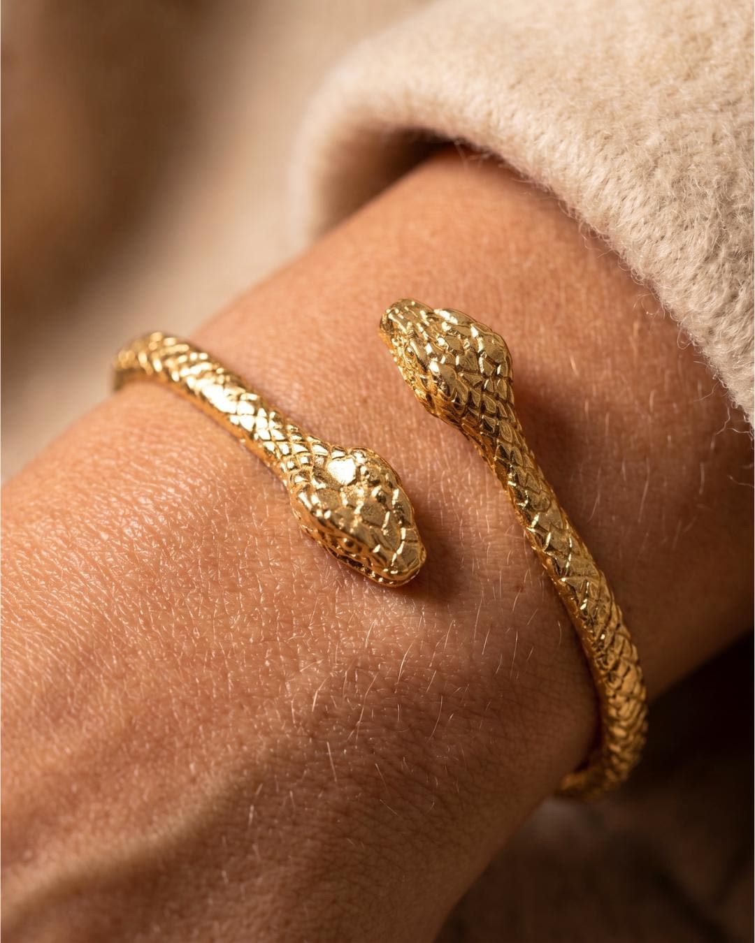 Engraved Snake Gold Cuff Bracelet — image 1