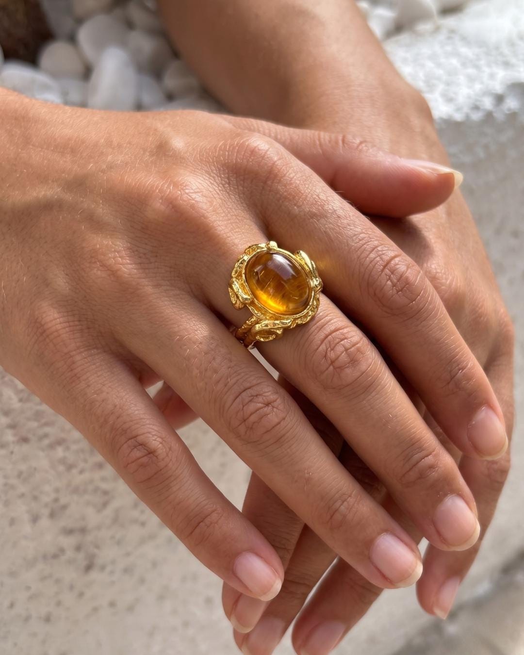 Amber Stone Baroque Gold Ring — image 1
