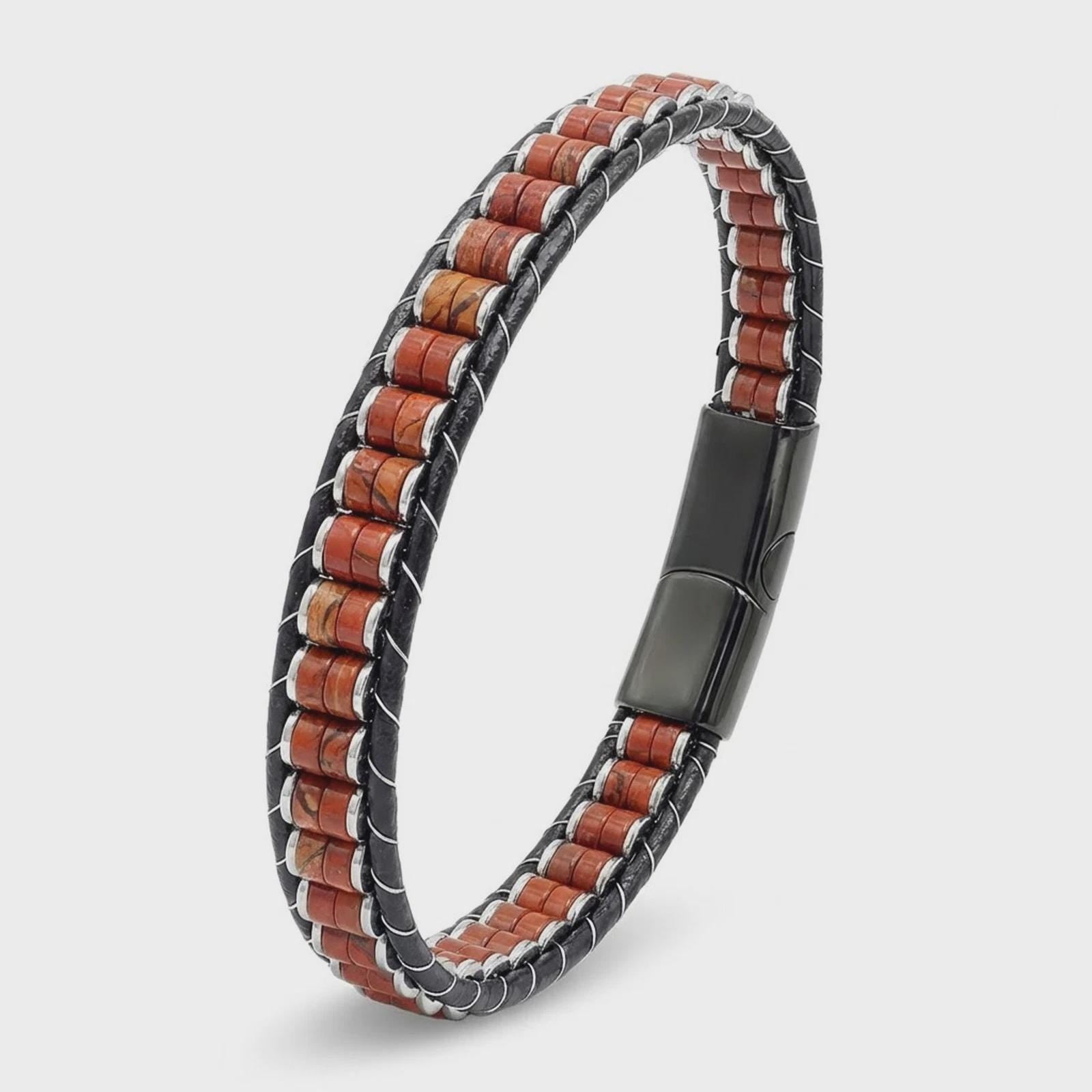 Red Jasper & Hematite Leather Bracelet — image 4