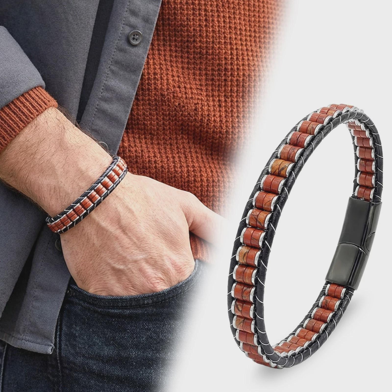 Red Jasper & Hematite Leather Bracelet — image 3