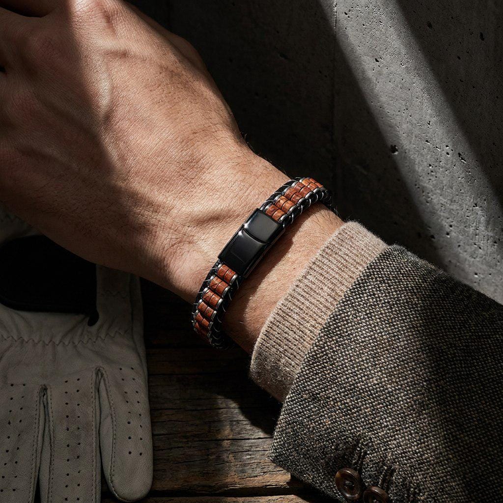 Red Jasper & Hematite Leather Bracelet — image 8