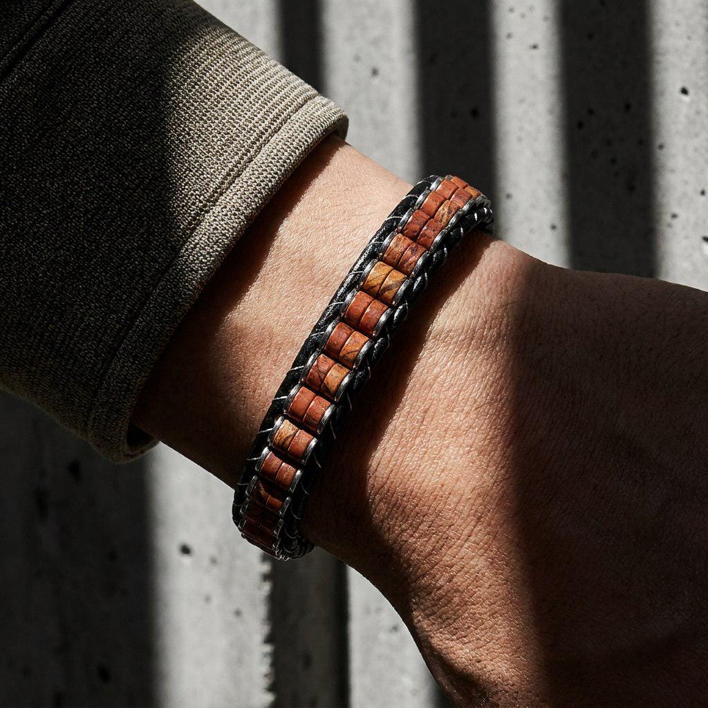 Red Jasper & Hematite Leather Bracelet — image 9