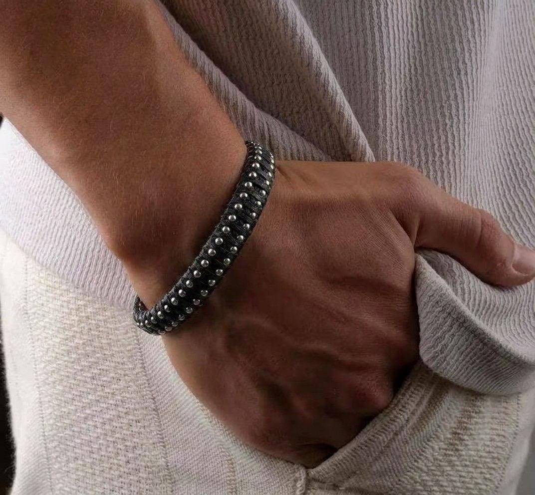 Leather Bracelet with Silver Disc Accents — image 1