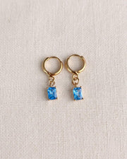 Blue Stone Gold Huggie Earrings — image 3