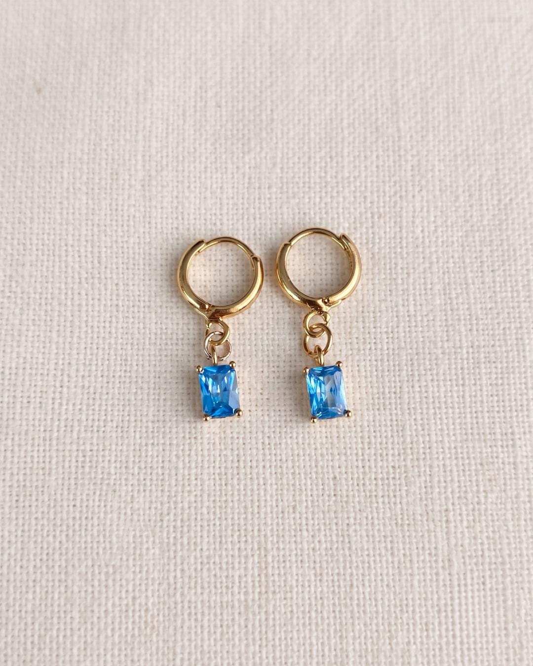 Blue Stone Gold Huggie Earrings — image 3