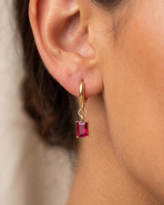 Red Stone Gold Huggie Earrings — image 1