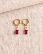 Red Stone Gold Huggie Earrings — image 3