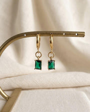 Green Stone Gold Huggie Earrings — image 3