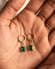 Green Stone Gold Huggie Earrings — image 6