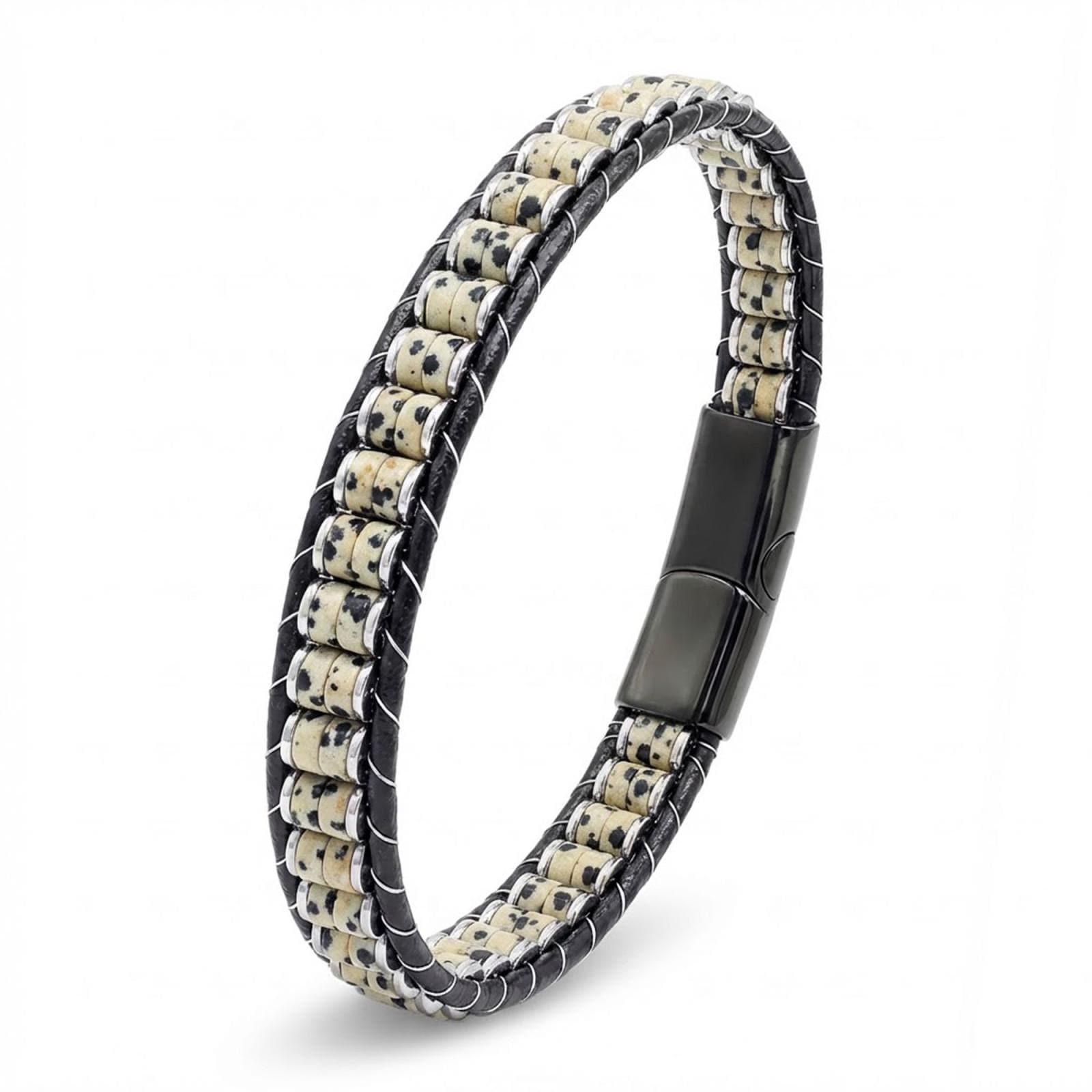 Dalmatian Jasper & Hematite Leather Bracelet — image 9