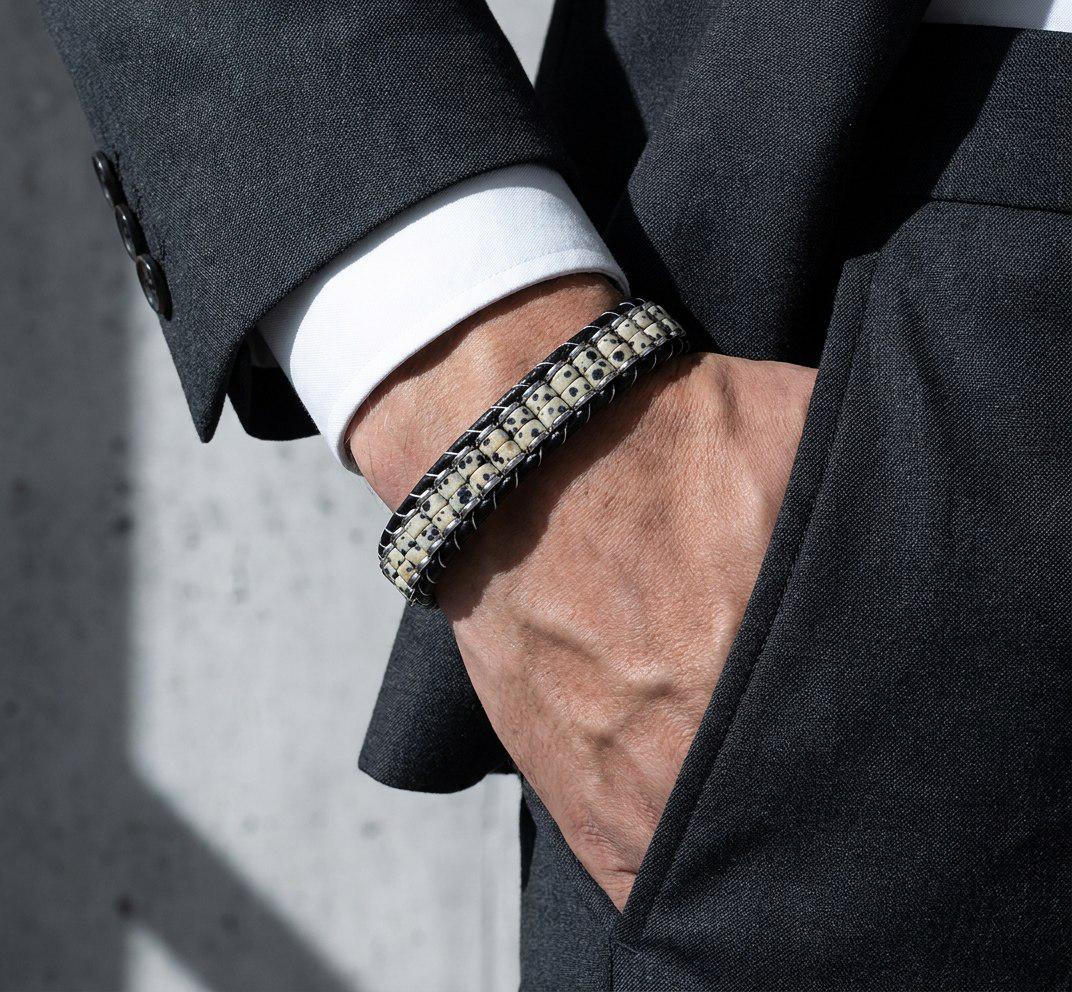 Dalmatian Jasper & Hematite Leather Bracelet — image 2