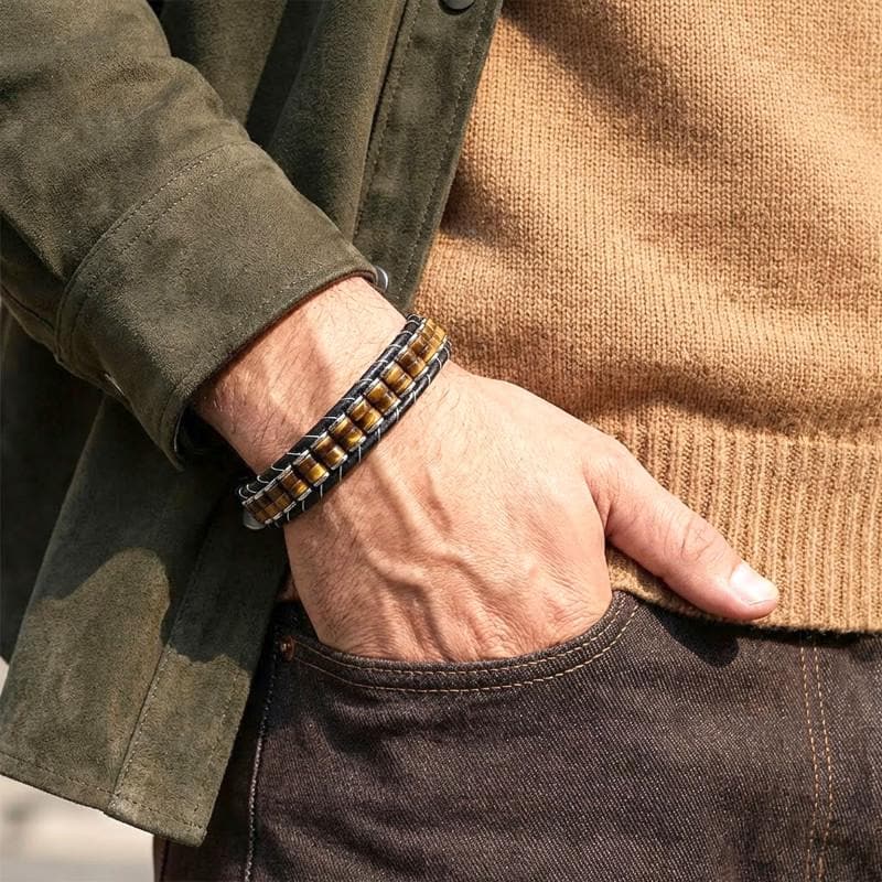 Tiger Eye & Hematite Leather Bracelet — image 8