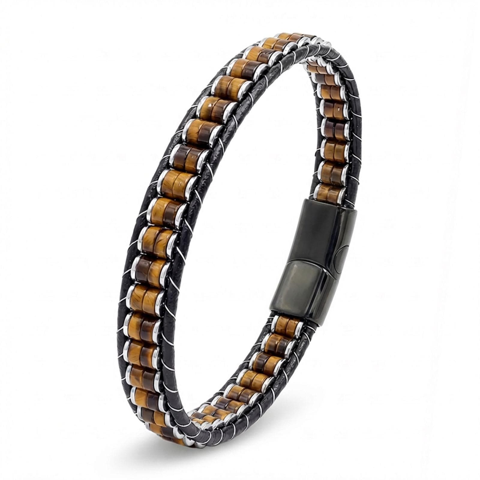 Tiger Eye & Hematite Leather Bracelet — image 5