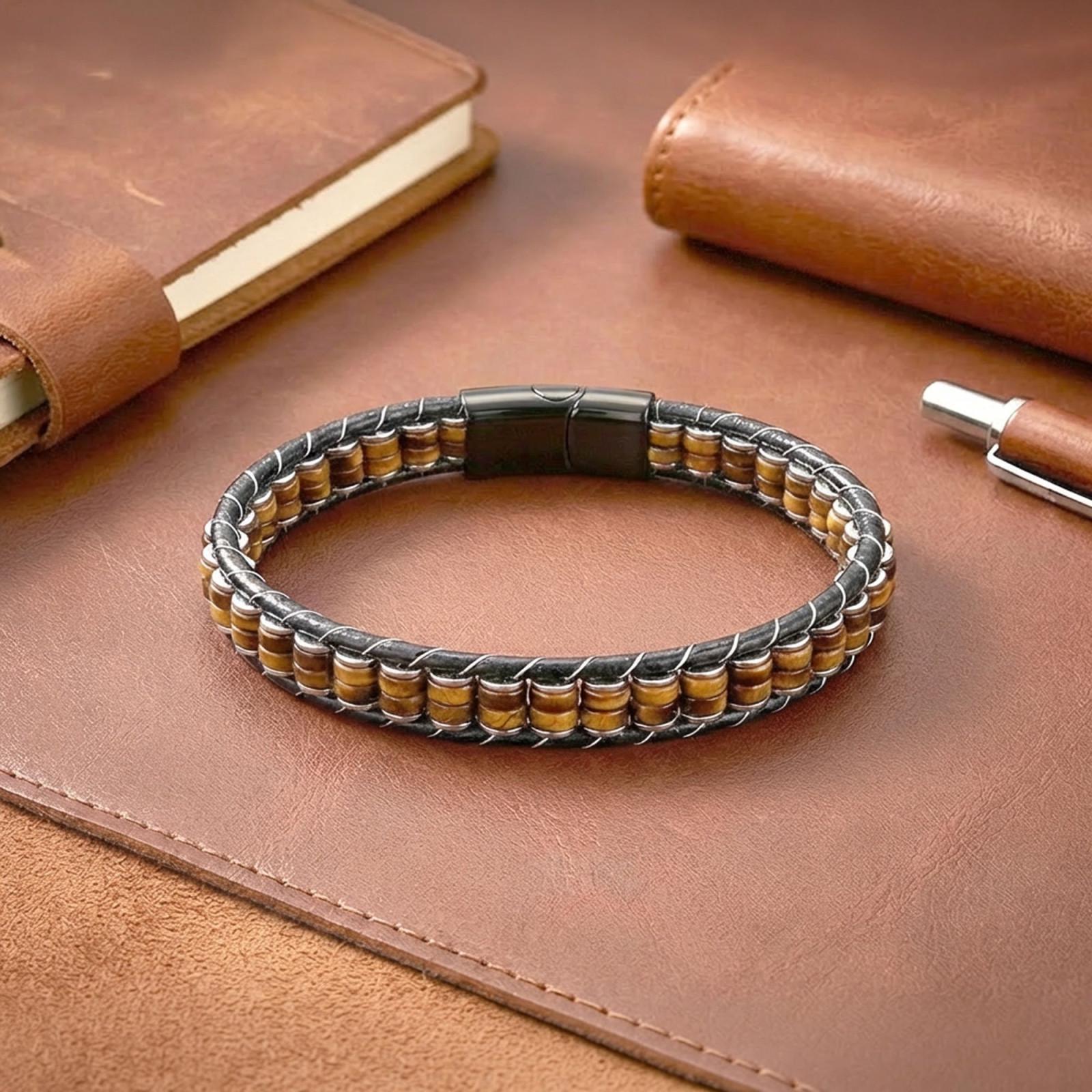 Tiger Eye & Hematite Leather Bracelet — image 4