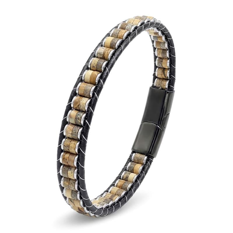 Wood Jasper Beaded Leather Bracelet — image 4