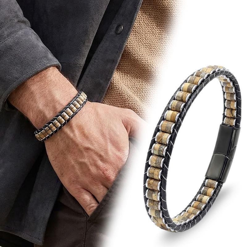 Wood Jasper Beaded Leather Bracelet — image 3
